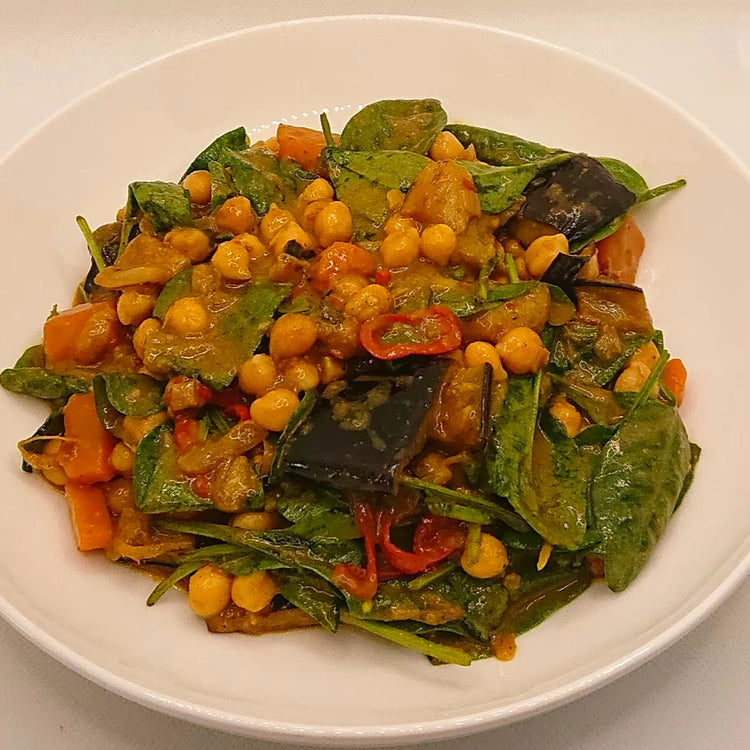 Chickpea, spinach, aubergine and coconut curry Vegan Jake's Kitchen